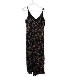 GB Gianni Bini Floral Wide Leg Jumpsuit Black Multi Sleeveless Medium